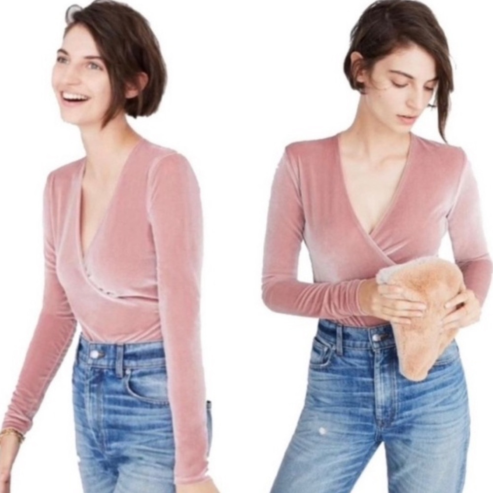 Madewell Velvet Pink Bodysuit . Size M . Style G9967